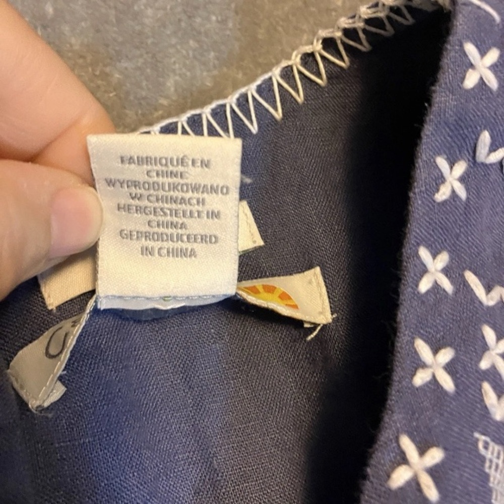 C&C California Blue Embroidered Linen Sleeveless Costal Cottage Tunic Dress - Picture 5 of 10